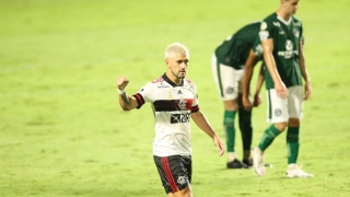 Arrascaeta comemora ao marcar o primeiro gol do Flamengo na Serrinha
