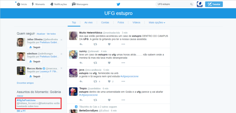 Denuncia de suposto estupro na UFG causa mobilização e revolta nas redes sociais