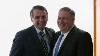 Presidente da República, Jair Bolsonaro durante audiência com Mike Pompeo, Secretário de Estado dos 