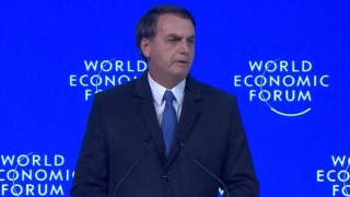 Presidente Jair Bolsonaro discursa no Fórum Econômico Mundial, em Davos, na Suíça Foto: Arnd Wiegman