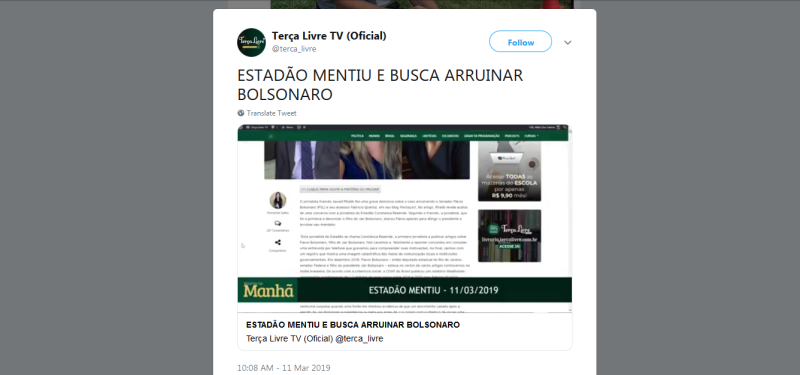 Site bolsonarista exibe tuíte falso em novo ataque contra jornalista do Estadão