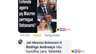 Bolsonaro zomba da mulher do presidente da França em comentário usando a conta oficial no Facebook