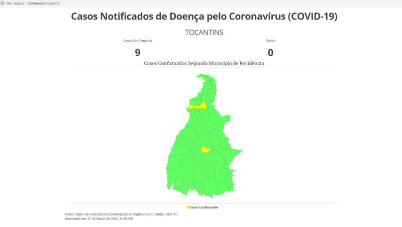 Site com atualização de casos no Tocantins