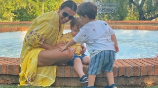 Mônica Martelli posa com os filhos de Paulo Gustavo no colo — Foto: Reprodução/Instagram