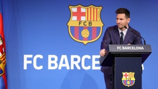 Messi durante sua despedida no Barcelona